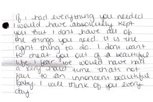 A portion of the actual letter left inside the Safe Haven Baby Box with baby Mila.