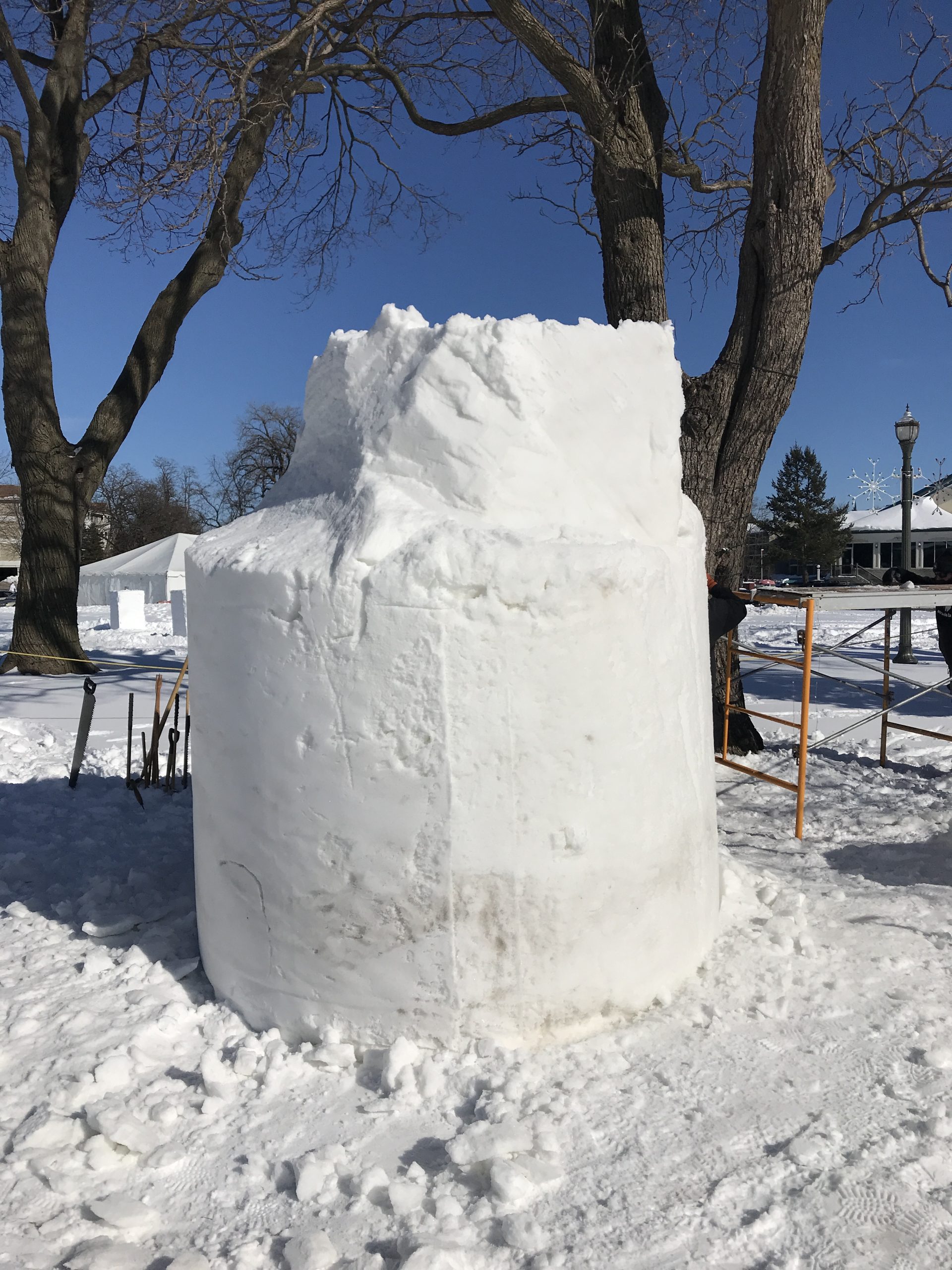 What the 10 foot by 8 foot block of snow looks like after about one hour worths of work.