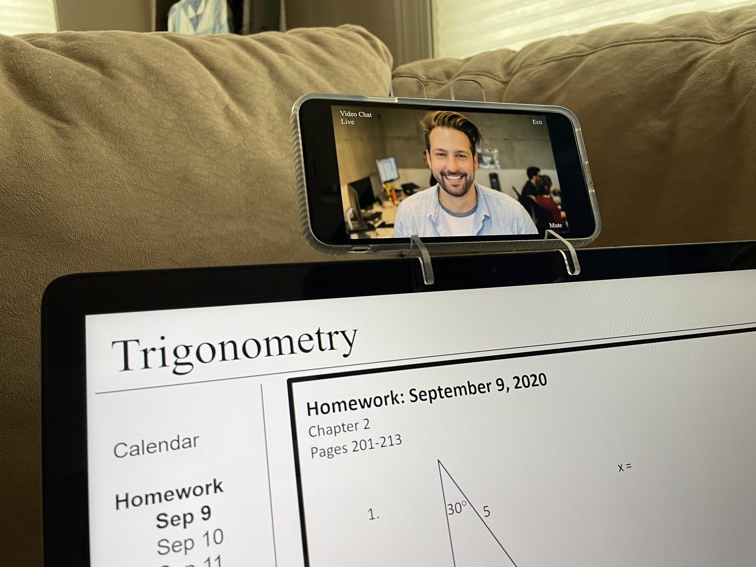 The phone mount acts a second monitor, so you can see the person you are video chatting with while looking at your computer screen.