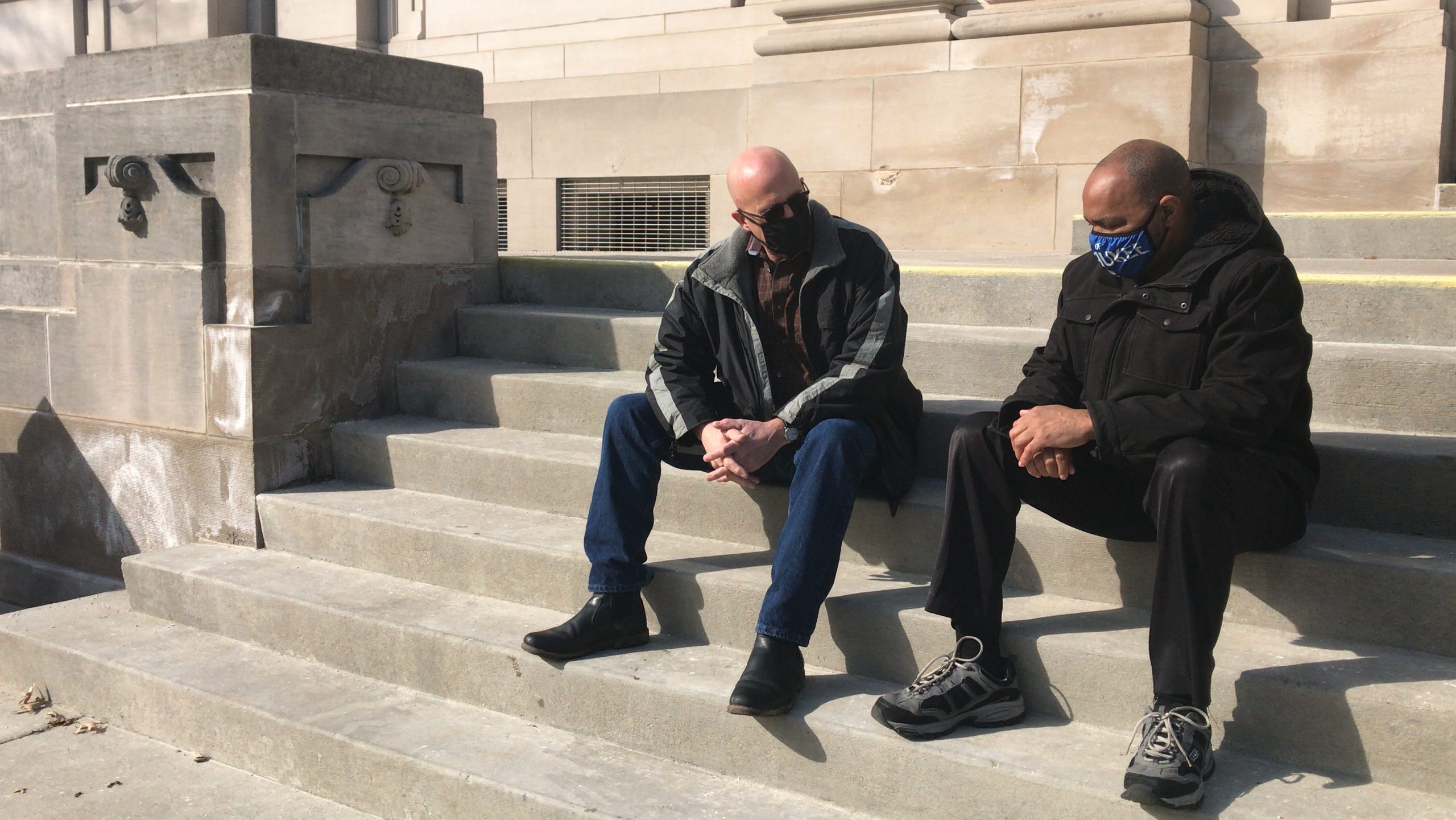 Greg Pittman and Tracey Dent on Sauk County Courthouse steps