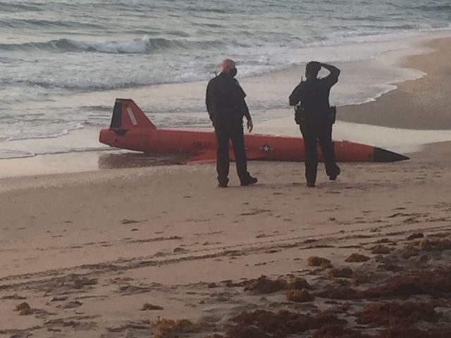military drone washes up on beach at Ocean Ridge Hammock Park