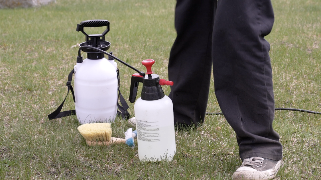 Cleaning supplies used for cleaning gravestones