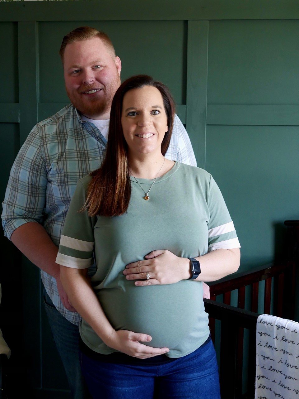 Rhea and her husband Zach prepare for the arrival of their son this summer 