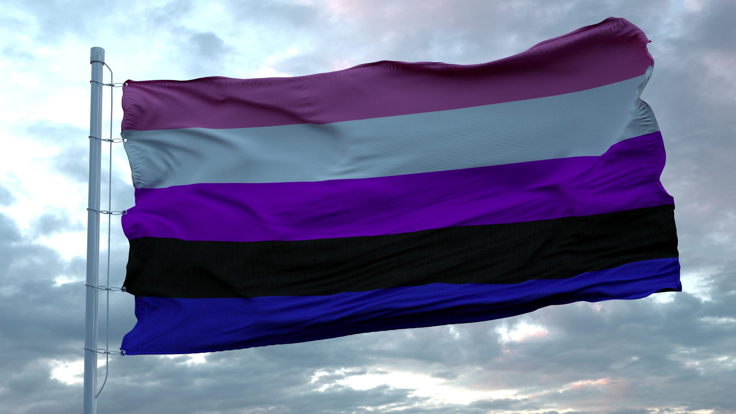 Genderfluidity,Pride,Flag,City,Waving,In,The,Wind,Against,Deep
