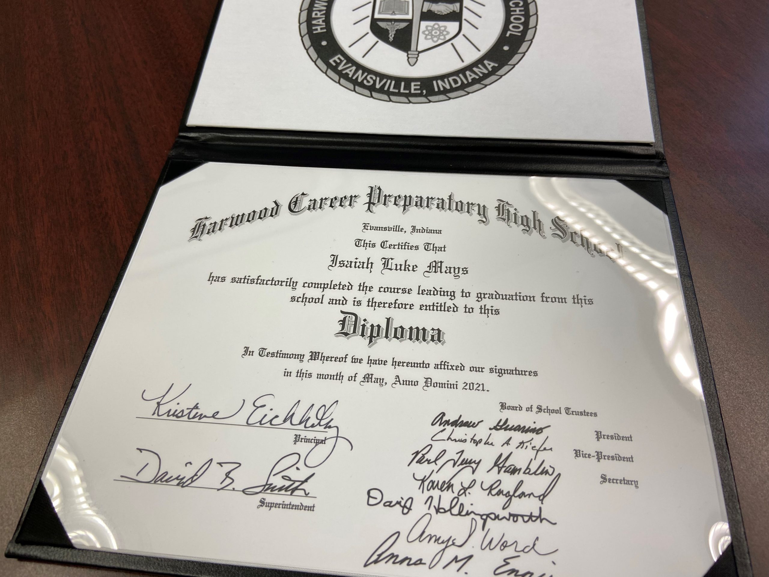 Isaiah Mays' diploma.
PHOTO CREDIT: Machelle Mays