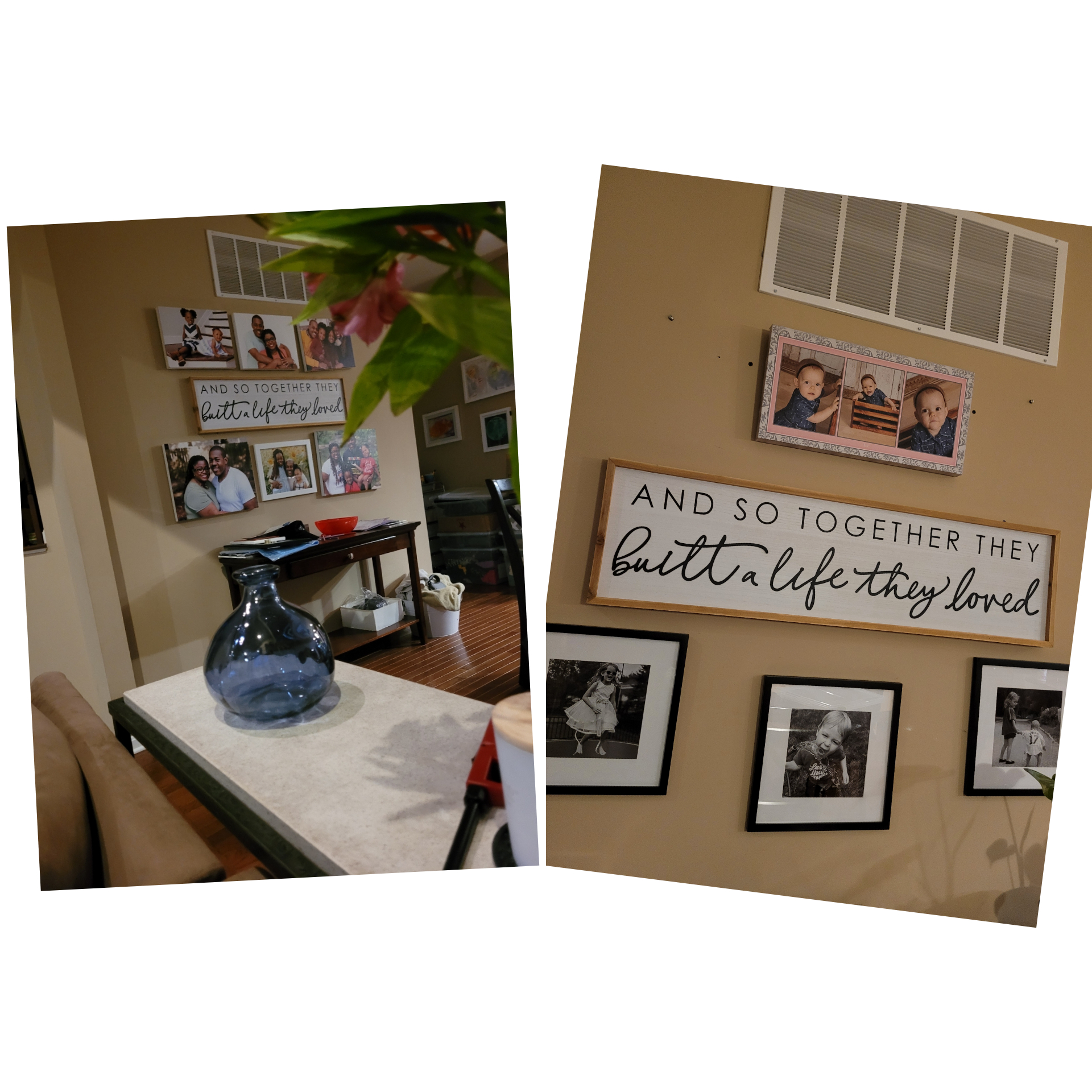 These photos show the Parkers' family photos, on the left, and the photos of white neighbors that they borrowed for their follow-up appraisal.