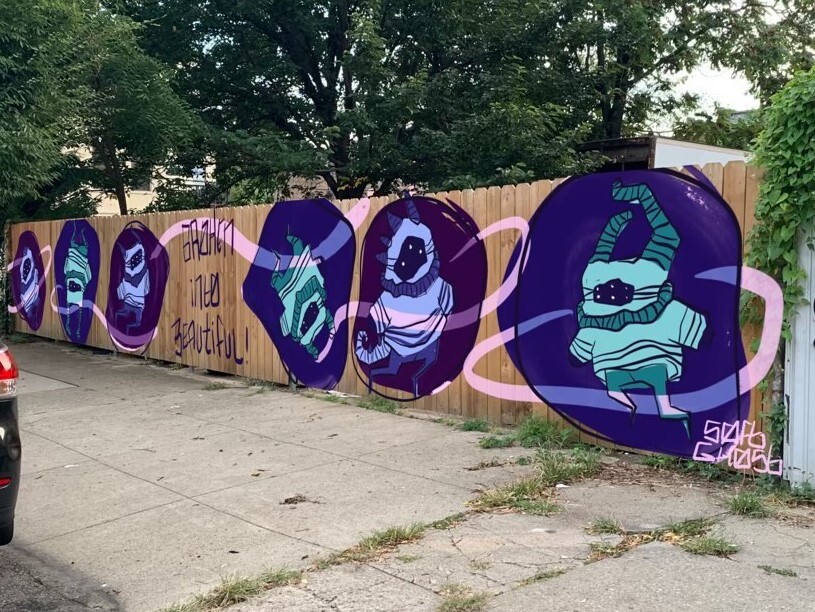 This mock-up photo shows the preliminary design of the mural Dai Williams is creating. It shows a series of characters that Williams calls "invisible ghosts."
