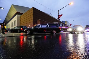 AP/ The funeral procession the victims of a deadly row house fire arrive for services at Temple University in Philadelphia, Monday, Jan. 17, 2022.
