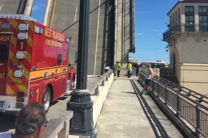 The bridge from Lakeview Avenue and Okeechobee Boulevard onto Palm Beach island is closed until further notice while police investigate the death of a bicyclist on the bridge.