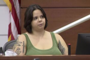 Samantha Fuentes, a former student at Marjory Stoneman Douglas High School, describes in court on July 19, 2022, being shot