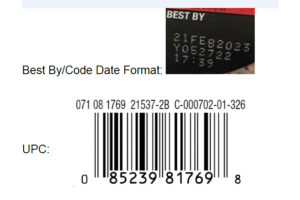 code format recalled animal cookies