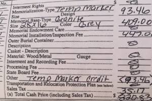 Price breakdown for expenses related to Waymon Davis' burial