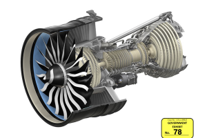 Diagram of GE Aviation turbine engine with fan blades
