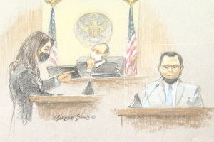 Assistant U.S. Attorney Emily Glatfelter questions former GE engineer David Zheng in the espionage trial of Yanjun Xu. 