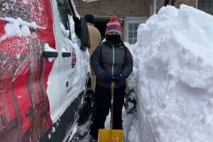 This is a photo of Elaine Marie, in Orchard Park, shoveling during the snow storm.