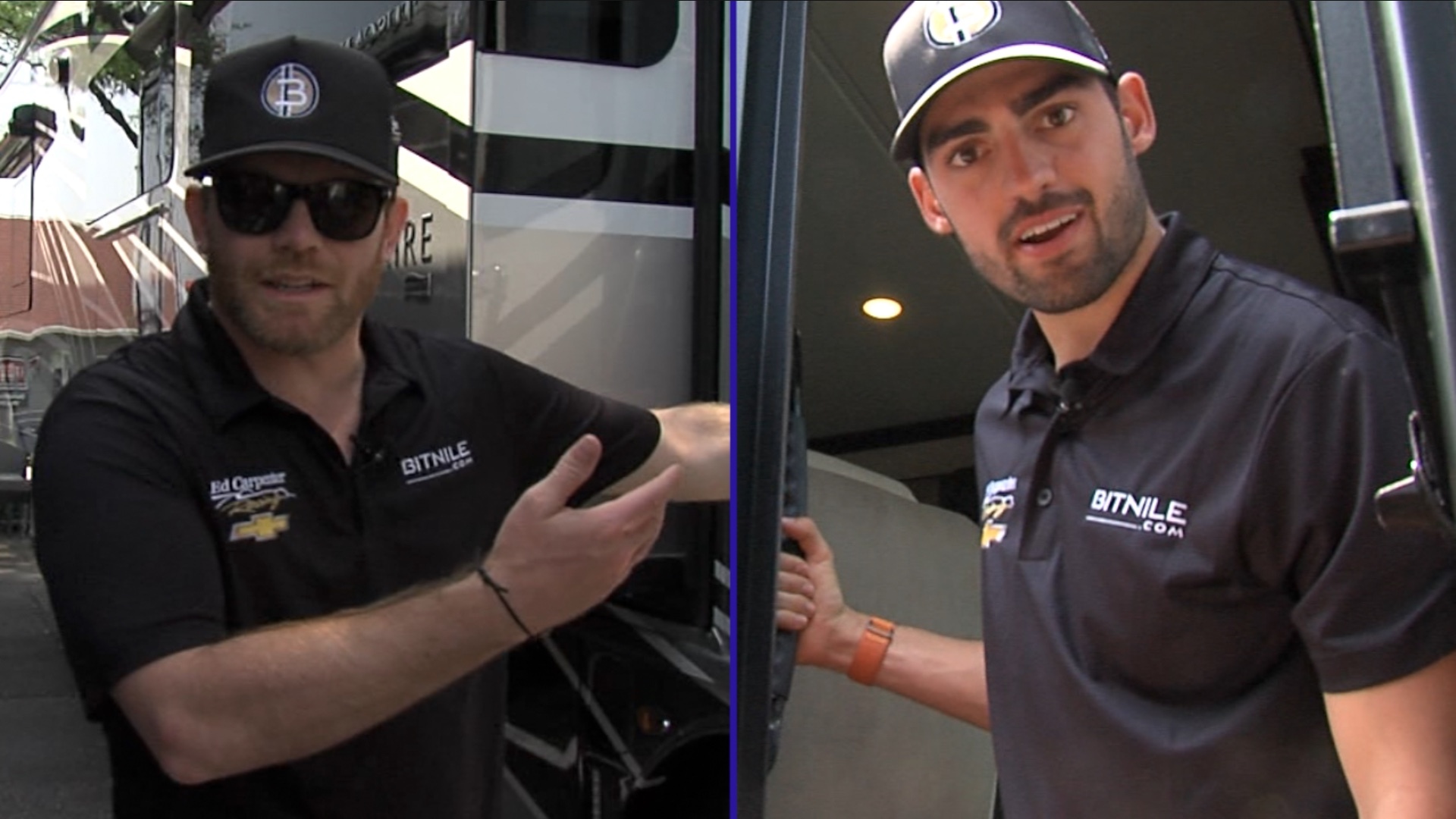 Conor Daly and Rinus VeeKay show off their campers