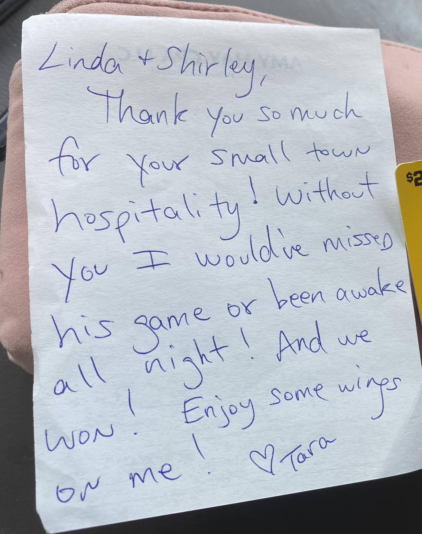A note of thanks