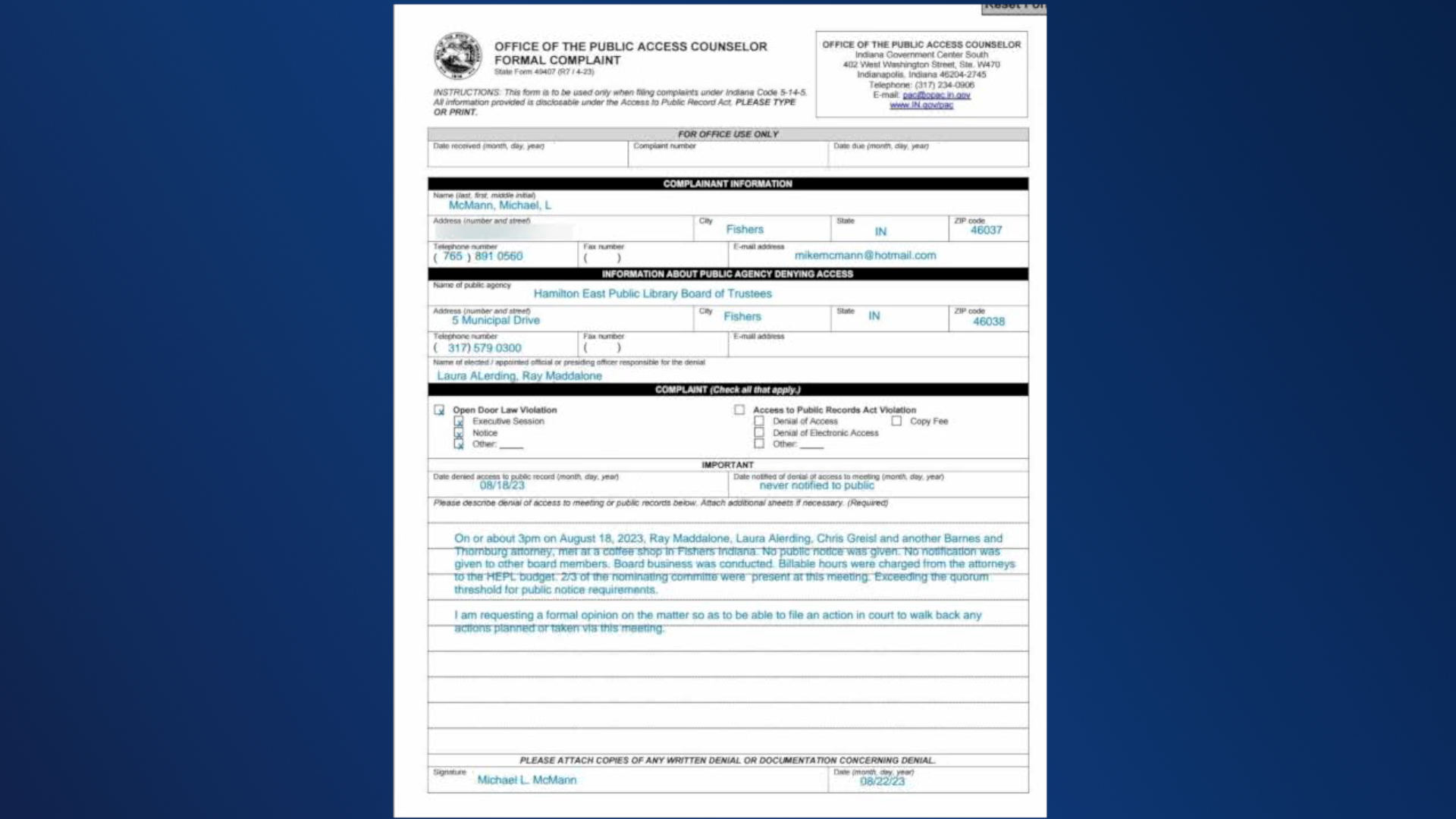 Open Door Complaint