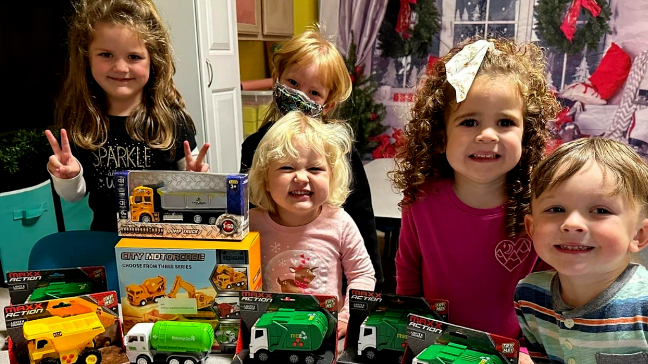 Kids with trash trucks 