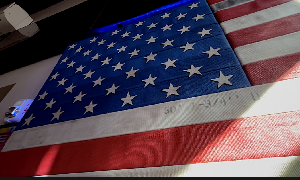 Fire hose flag on display 
