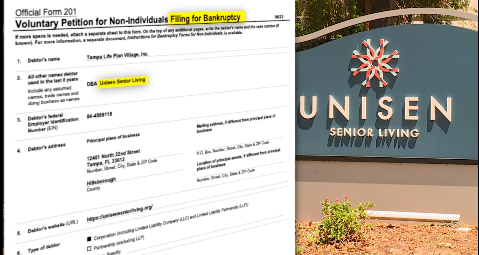 Unisen Senior Living filed for bankruptcy in early April