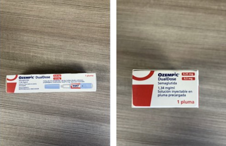 Photos of packaging containing the purported Ozempic.