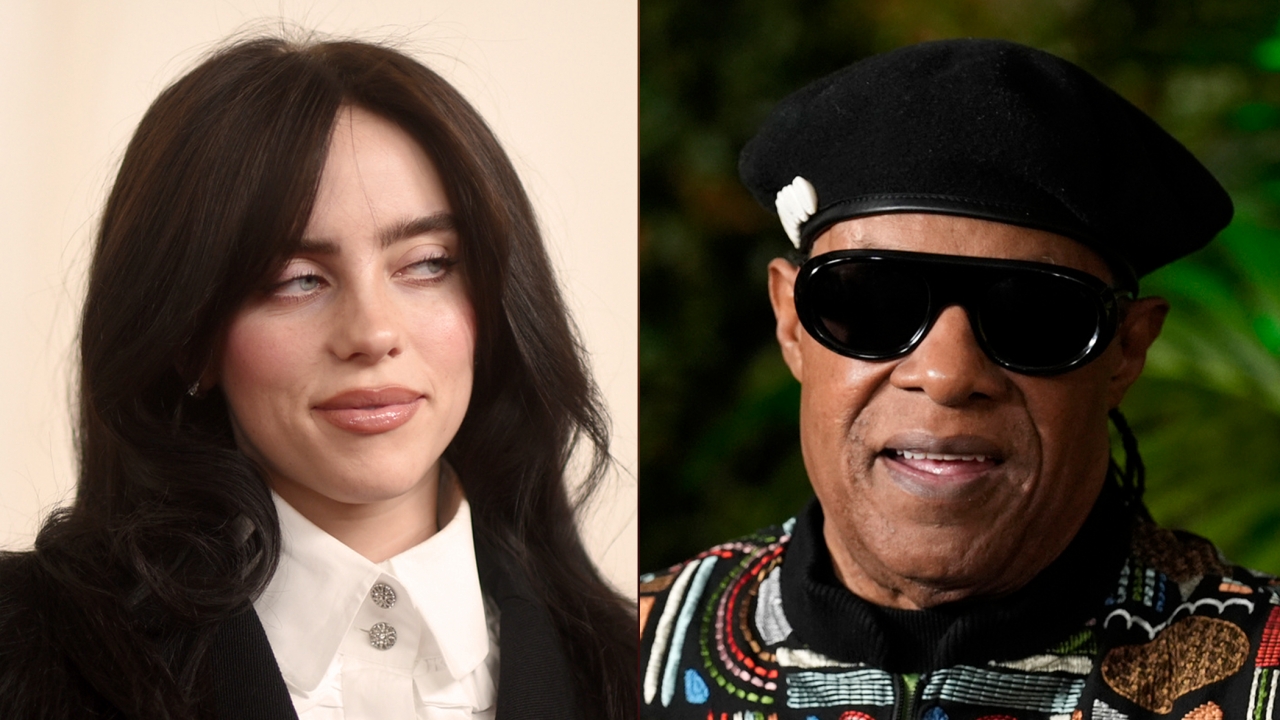 Billie Eilish and Stevie Wonder are pictured.