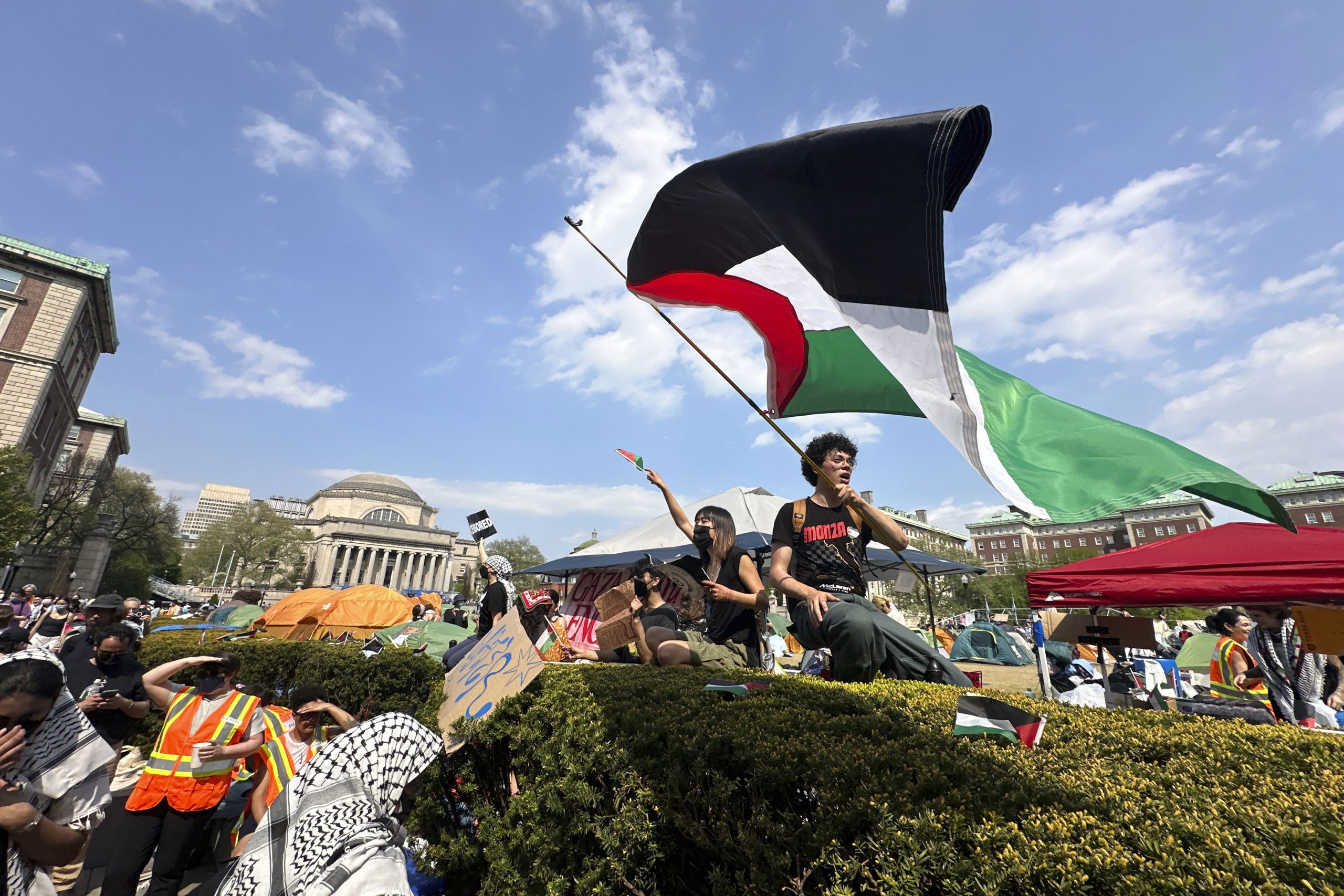 Demonstrators on the Columbia University campus in New York.