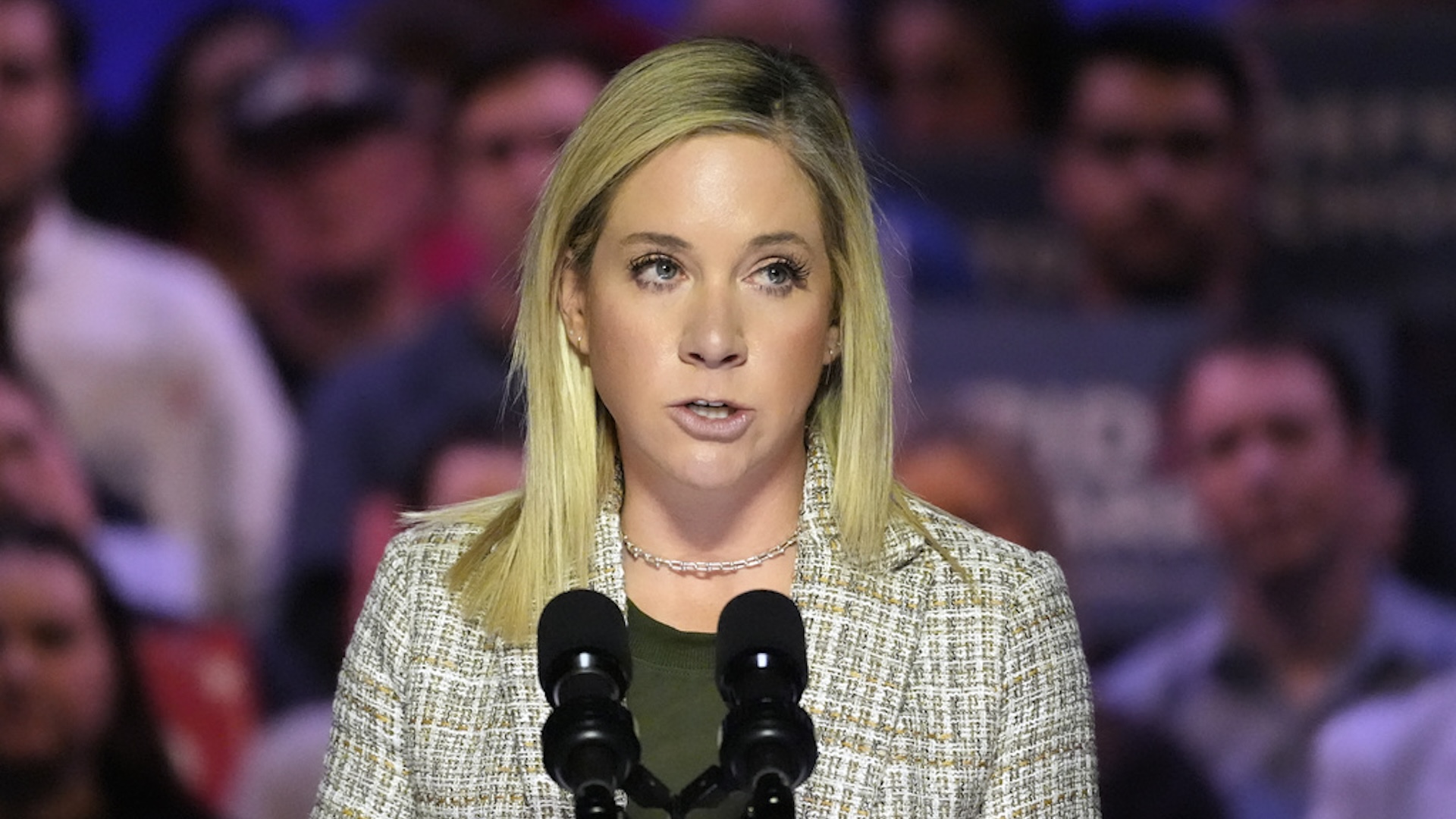 Amanda Zurawski speaks during a campaign appearance by President Joe Biden.