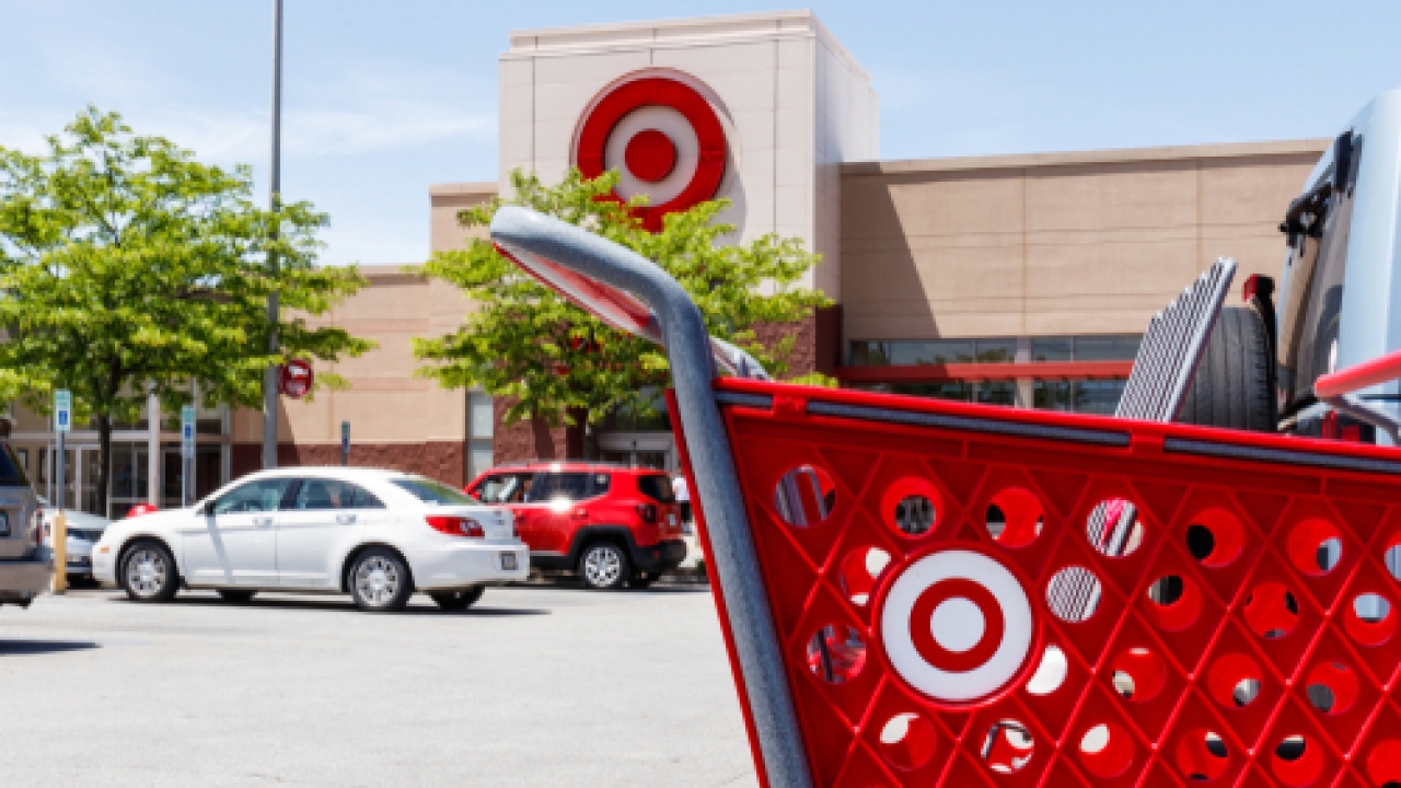 Shopping cart outside a Target store.