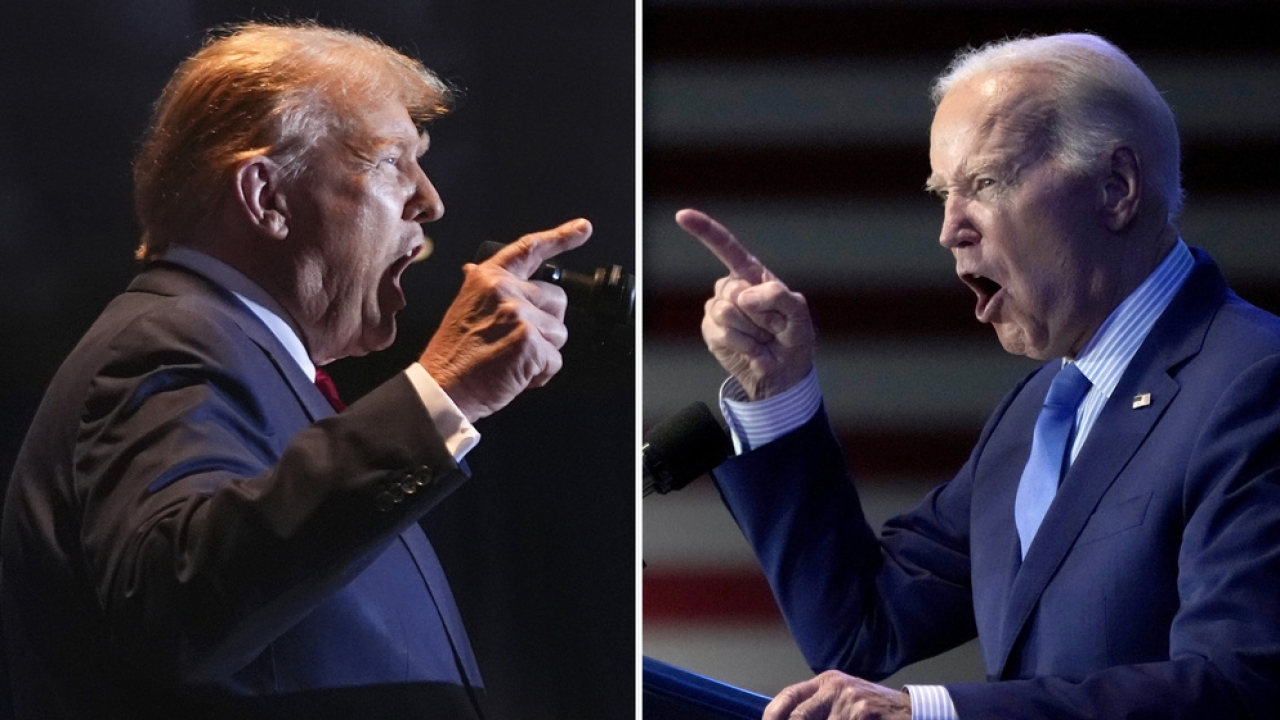 This combination photo shows former President Donald Trump, left, and President Joe Biden.