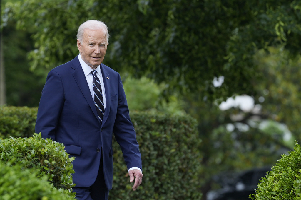 President Joe Biden arrives to speak in the Rose Garden of the White House.