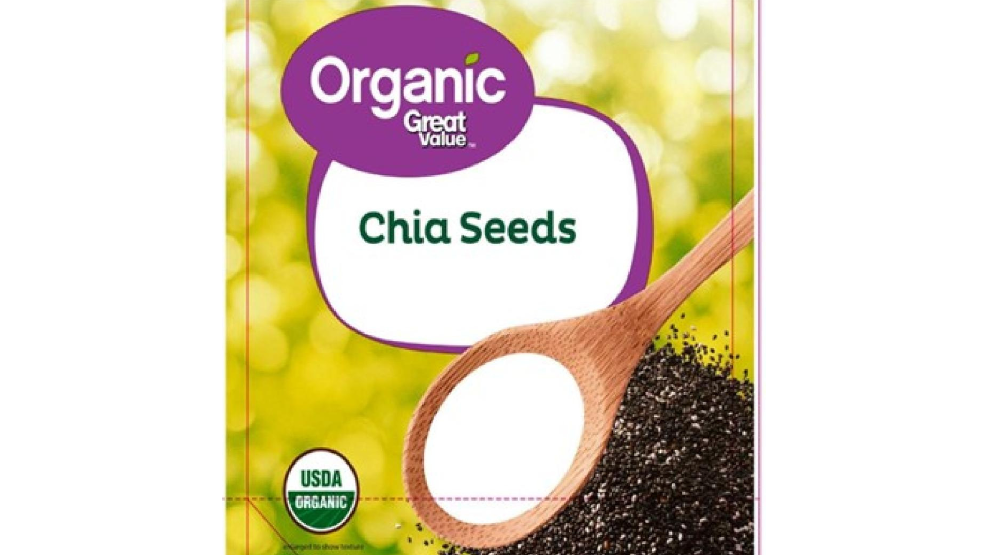 Packaging of Great Value Chia Seeds