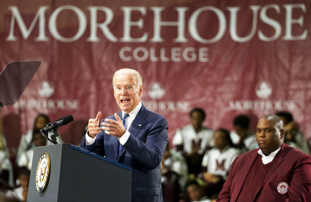 Joe Biden, when he was vice president, speaks at Morehouse College in Atlanta