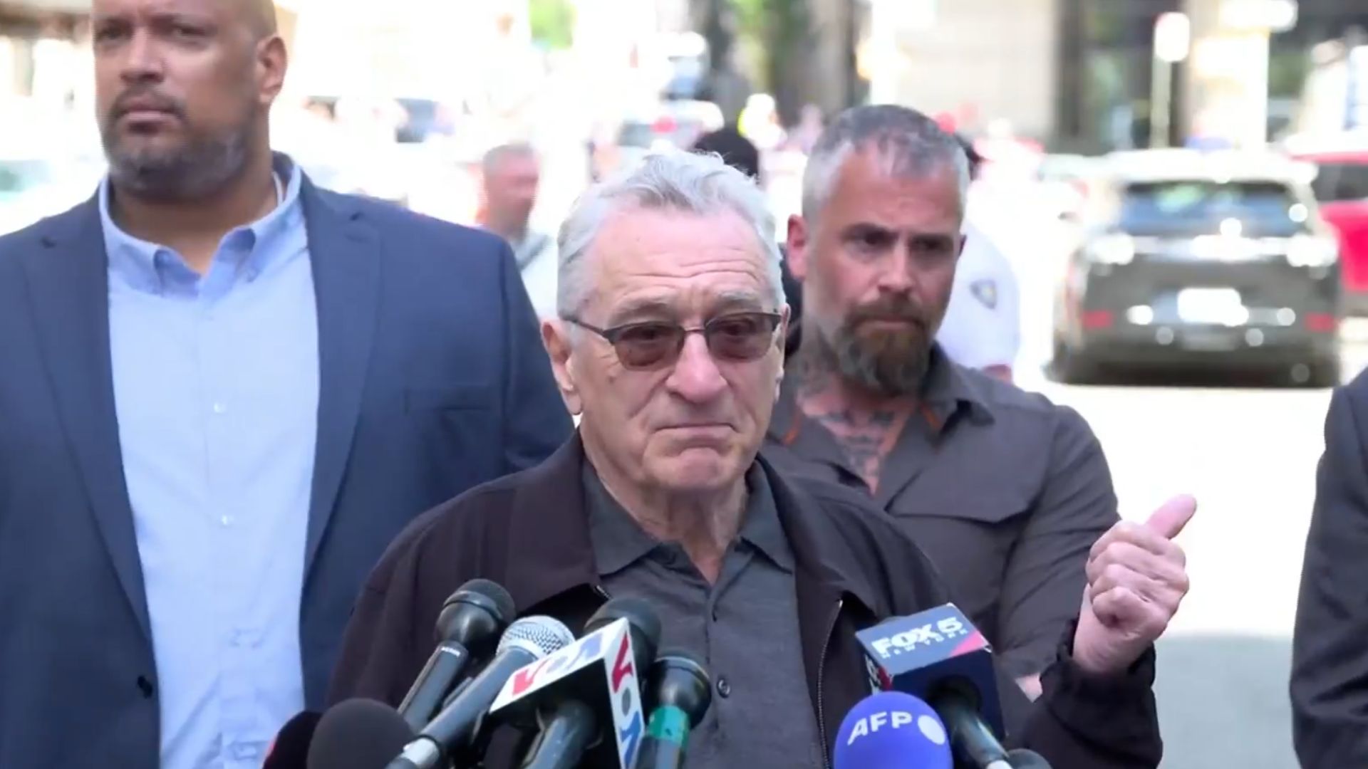 Robert De Niro speaks to reporters.