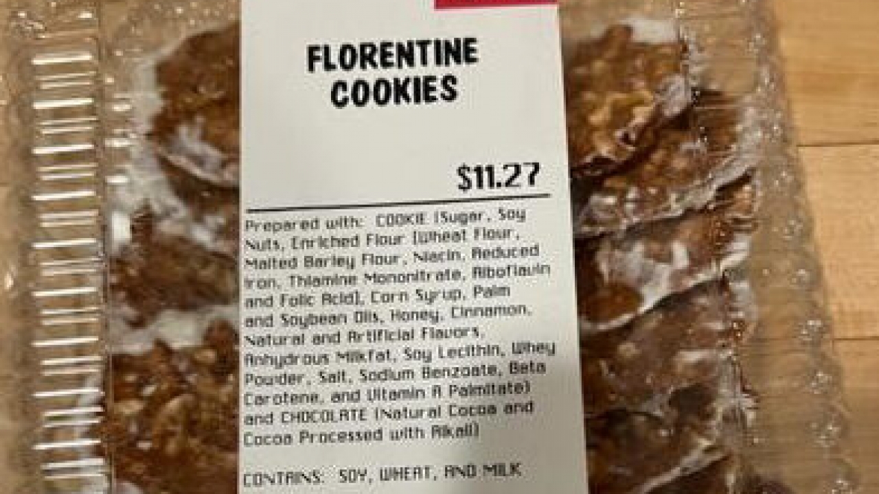 Packaging of cookies does not show the presence of peanuts.