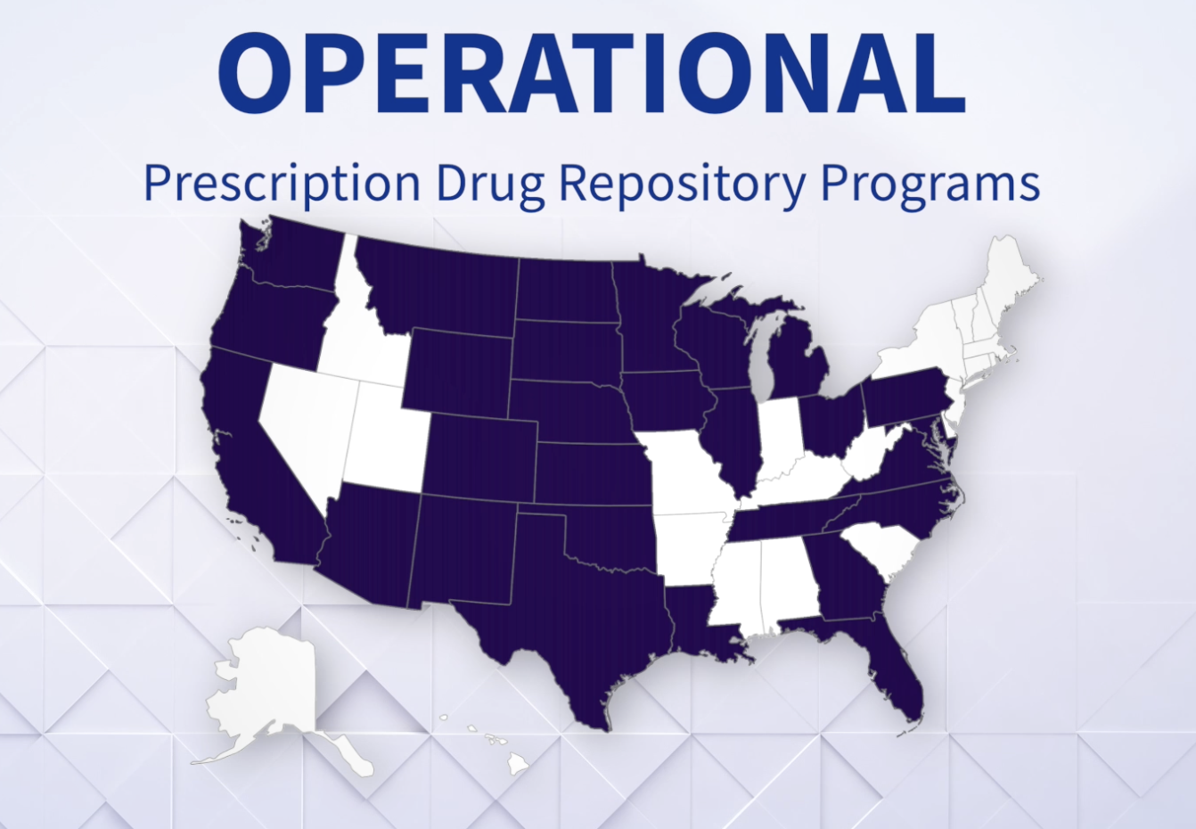 A map of the U.S. that shows states with operational drug recycling programs.