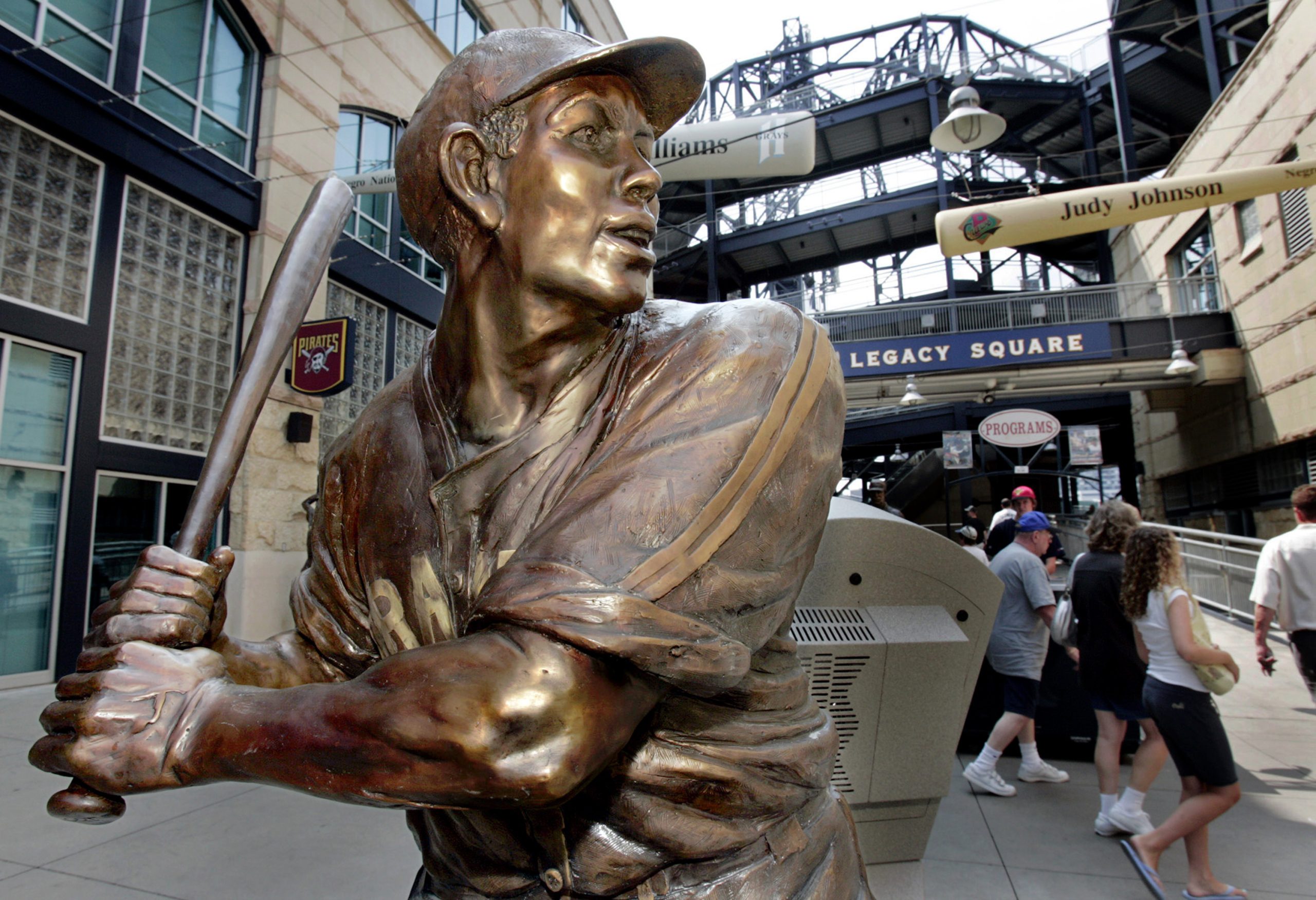 A bronze statue of Negro Leagues baseball legend Josh Gibson in Legacy Square when it was unveiled at PNC Park, the home of Major League Baseball's Pittsburgh Pirates.