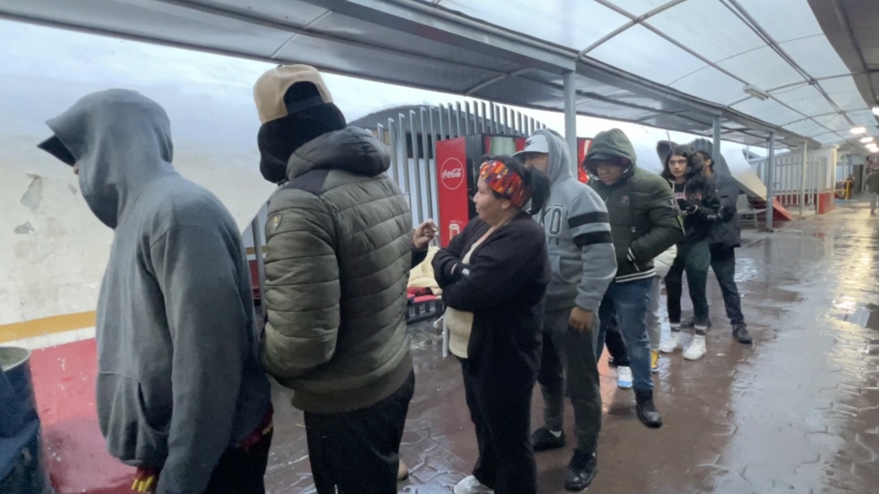 A group of asylum-seekers gathered in Nogales, Mexico.