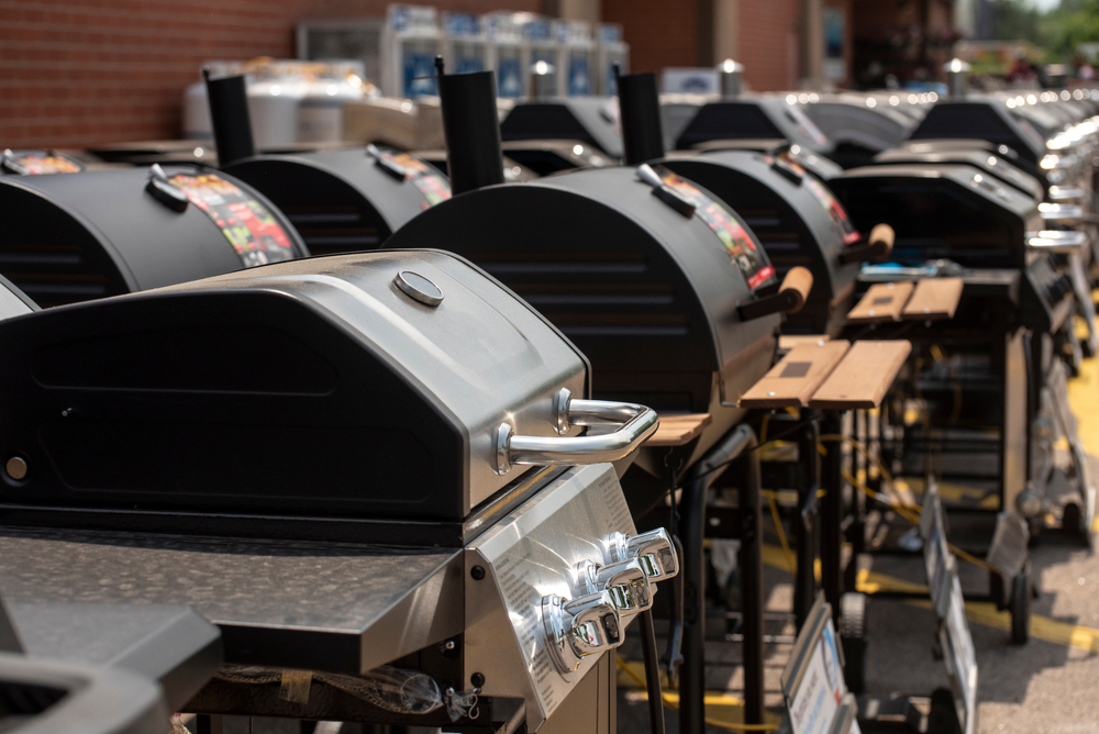 Grills for sale at a store.