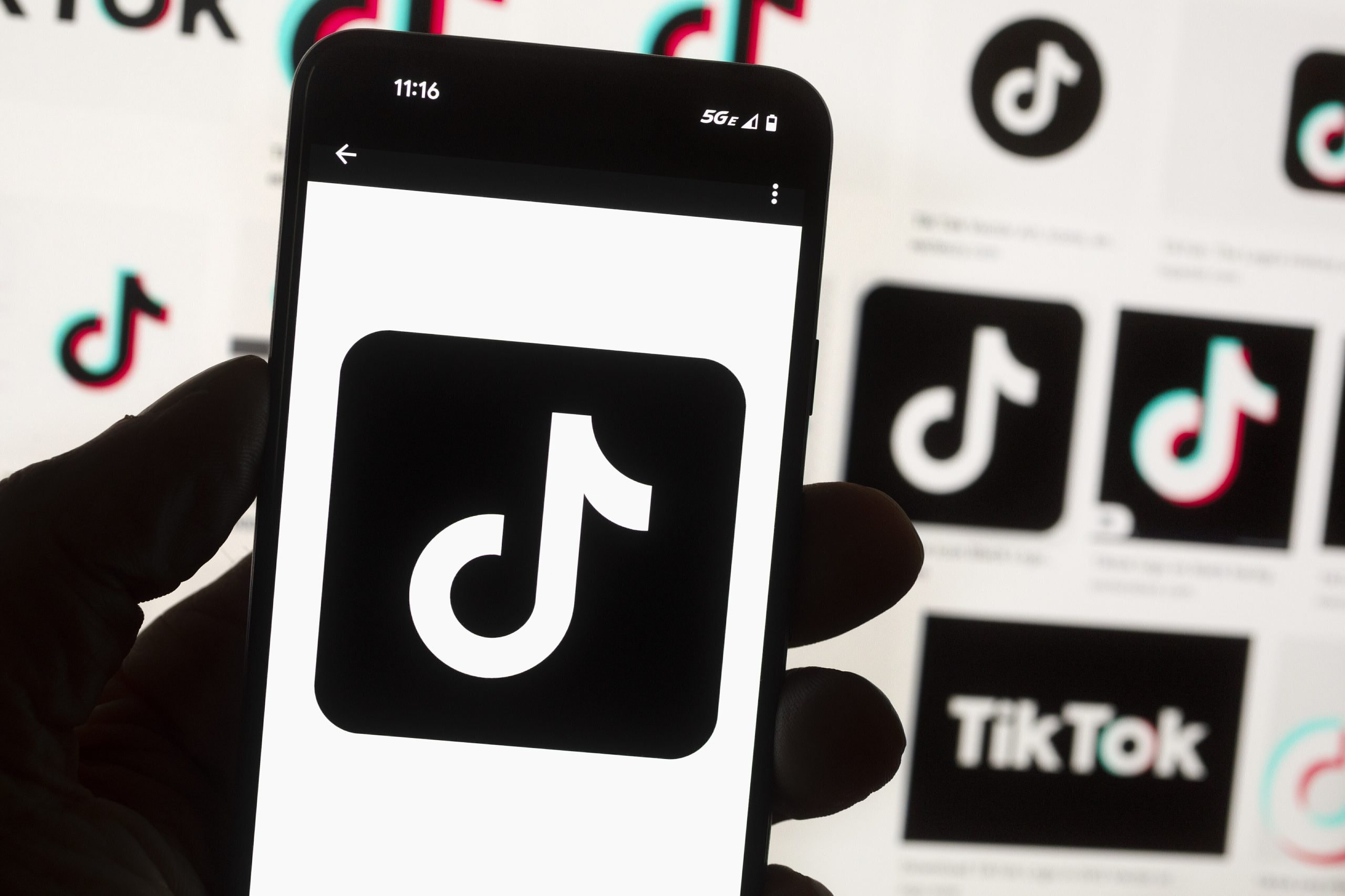 The TikTok logo is displayed on a mobile phone.