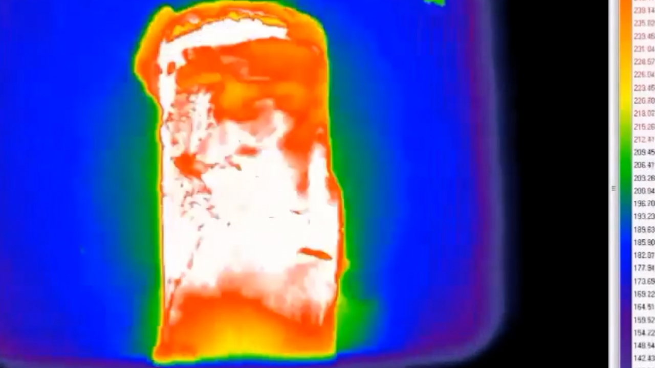 Heat levels in a short-circuited lithium-ion battery