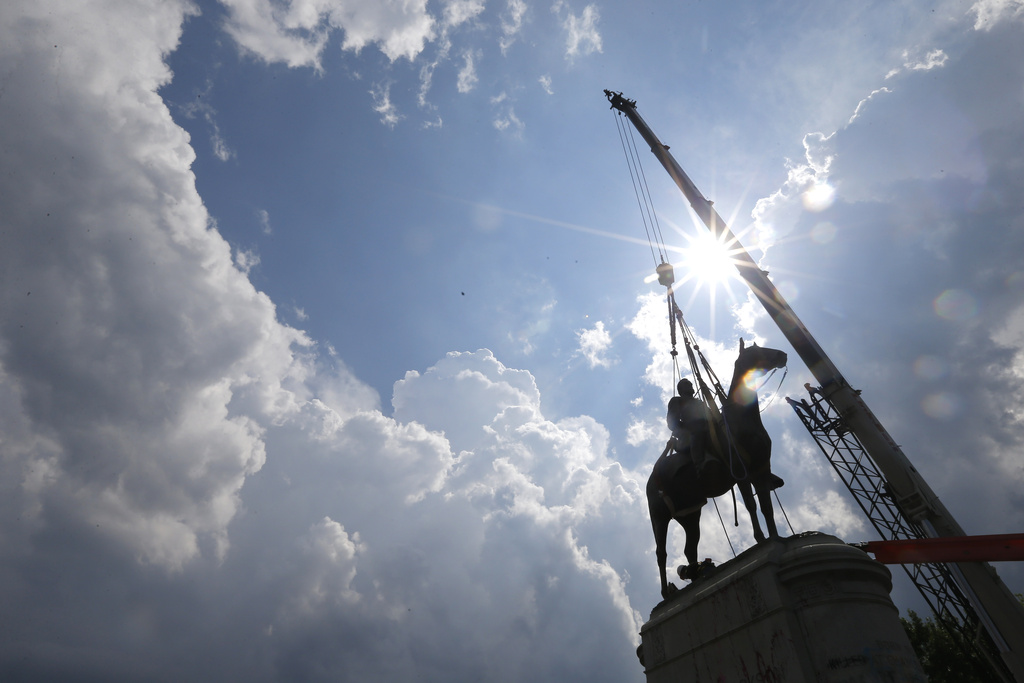 A statue of Confederate General Stonewall Jackson is removed in Richmond, Virginia.