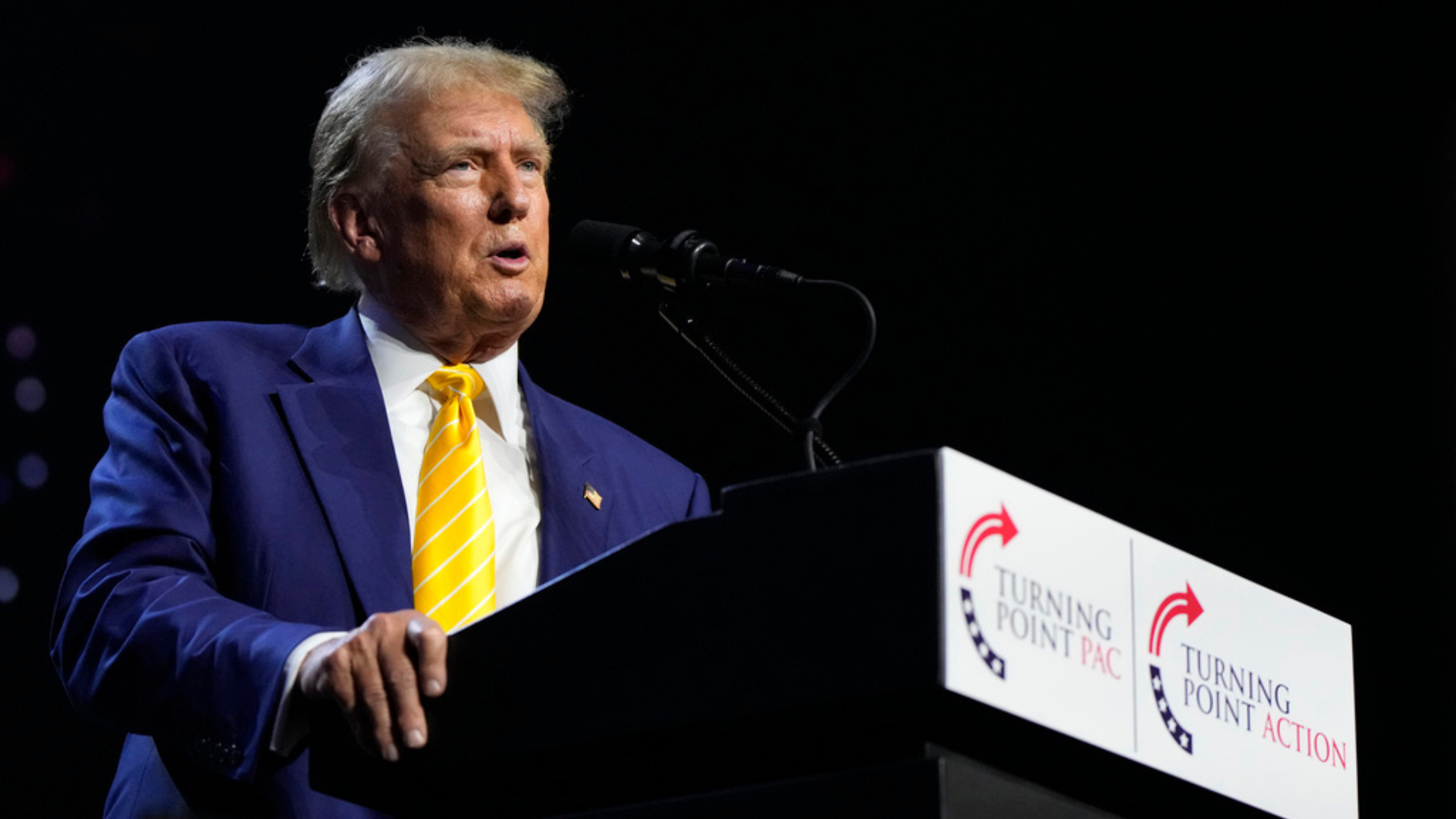 Republican presidential candidate former President Donald Trump speaks at a campaign rally.