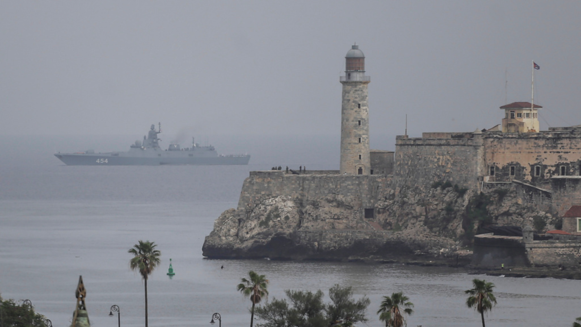 The Russian Navy Admiral Gorshkov frigate arrives at the port of Havana, Cuba.