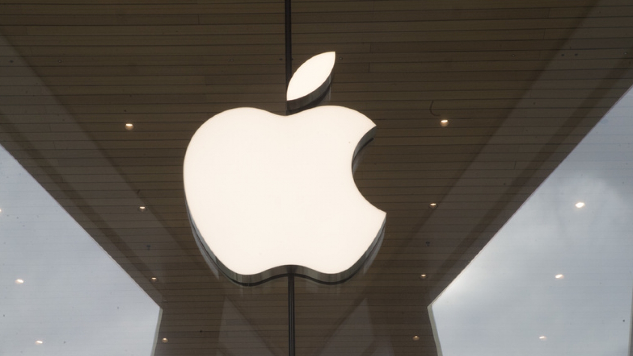 Apple logo is displayed at the Apple store in Brooklyn.
