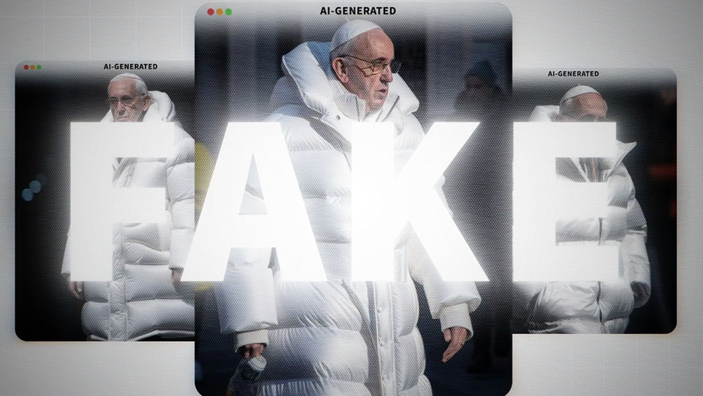 A depiction of Pope Francis in a white jacket that was generated with artificial intelligence.
