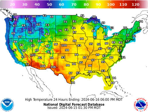 A temperature map of the U.S.