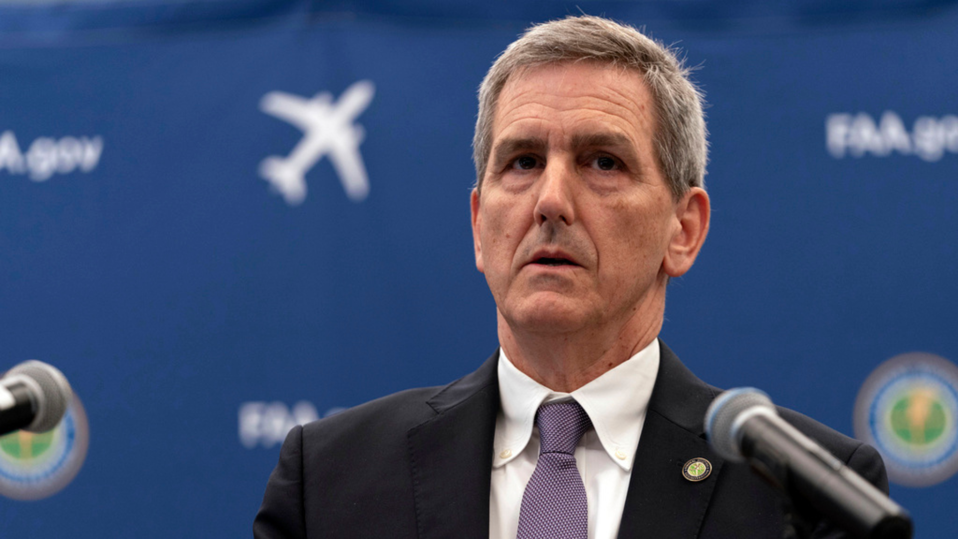 FAA Administrator Mike Whitaker speaks at a news conference at FAA headquarters