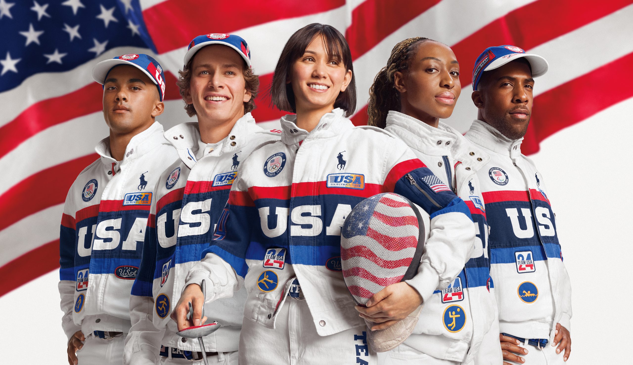 Ralph Lauren's 2024 Olympic Closing Ceremony uniforms are shown.